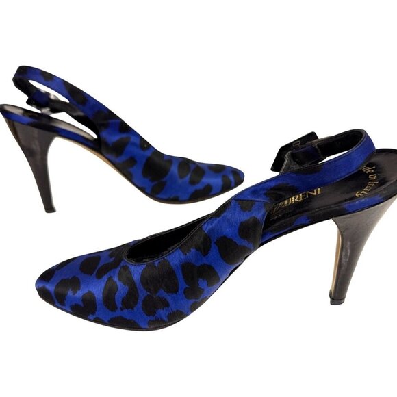 Yves Saint Laurent Slingback Women's Pumps Heels Shoes Blue Animal Print 8.5 - Picture 5 of 8